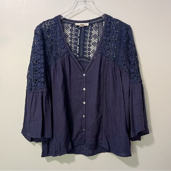 VICI LOVESTITCH Du Jour Crochet Blouse in Navy Crochet size Large‎ - Picture 2 of 6